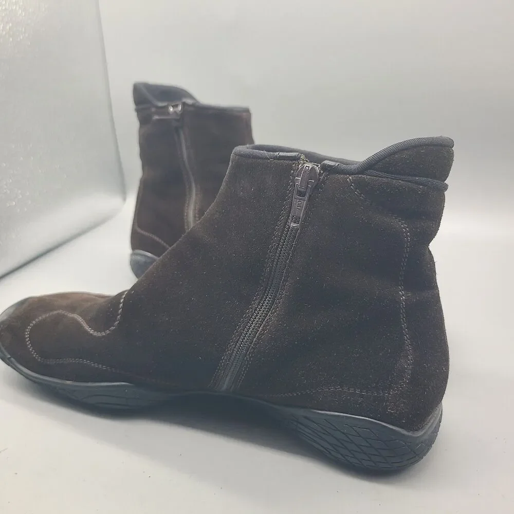 VTG Prada Sport Ankle Boots Women ITALY brown suede flat zip 4459 39.5 US 9.5 - Picture 3 of 15